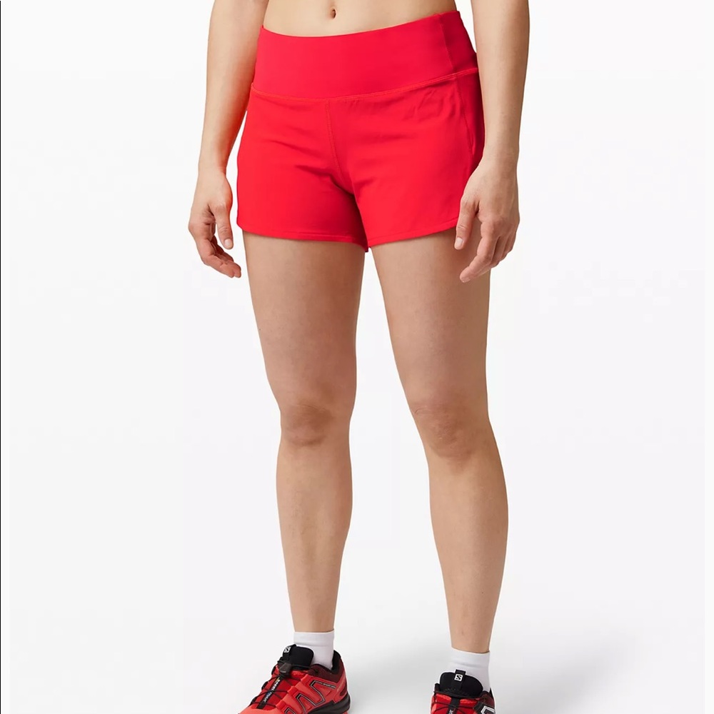 Carnation Red Speed Up 4’ Size 6 Lululemon shorts